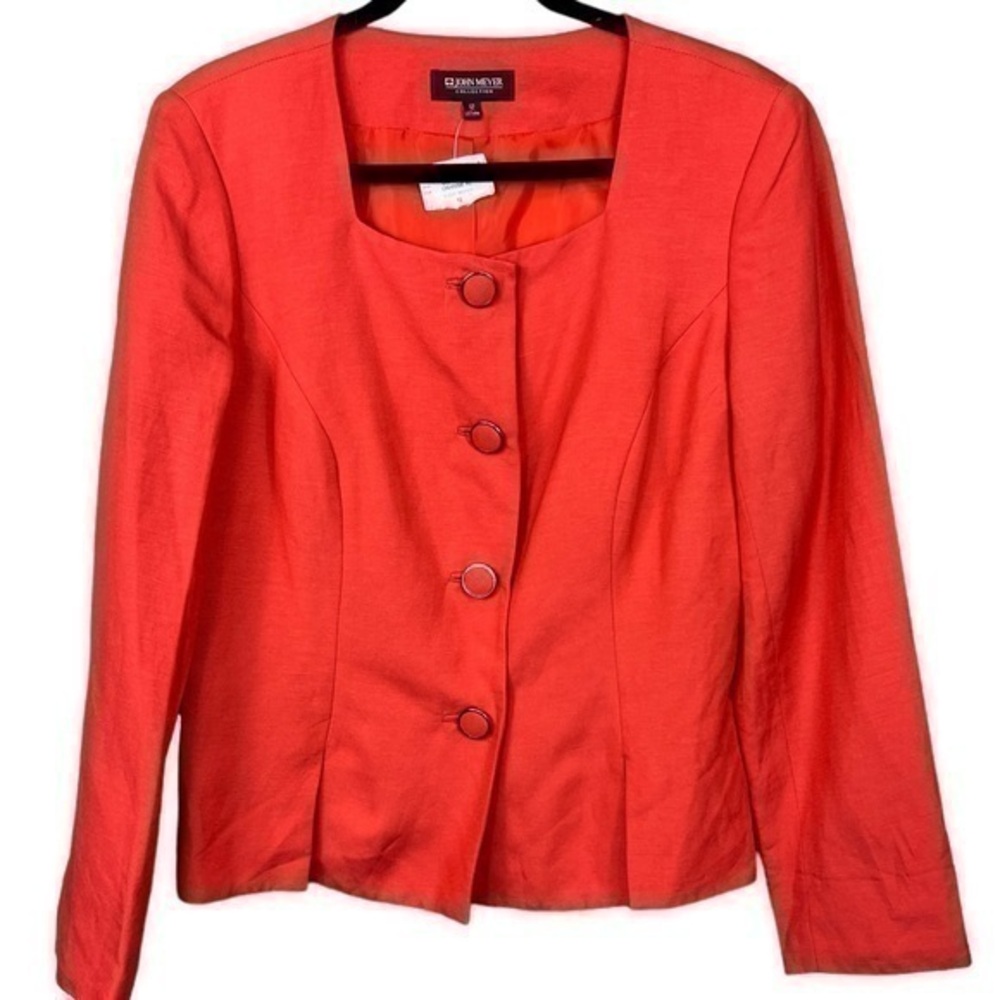 John Meyer Collection Orange Linen Blend Button Front Blazer Jacket NWT